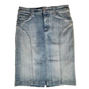 7 For All Mankind Denim Skirt Pencil Style Classic Blue Wash Size 25